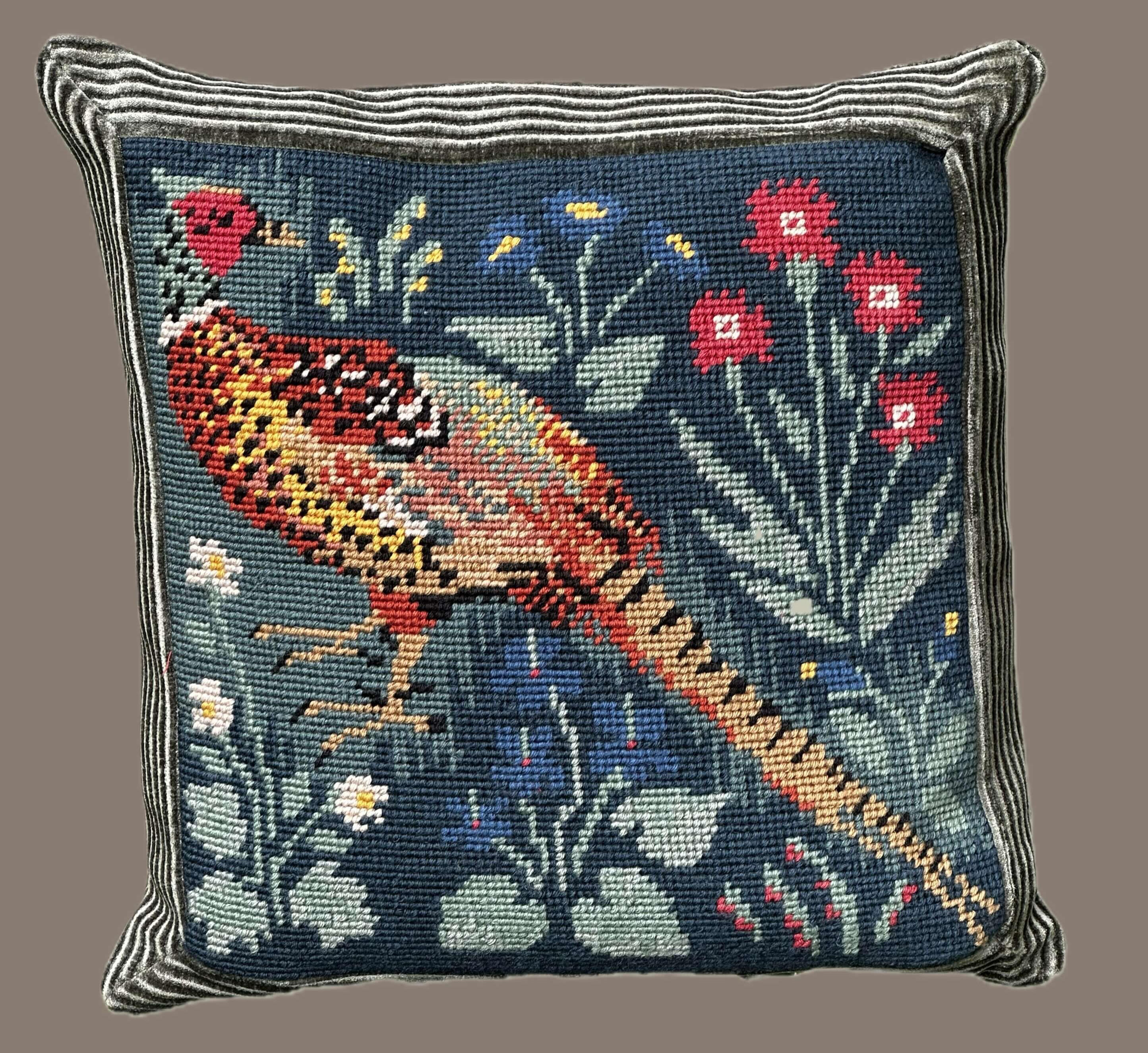 Finished Partridge Needlepoint Pillow Inset Knife Edge Needlepoint Pillow